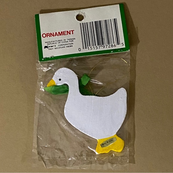 Trim a Tree, Kmart, Vintage 1980s, Hand Painted Wooden White Goose Ornament, 3" - Picture 2 of 2